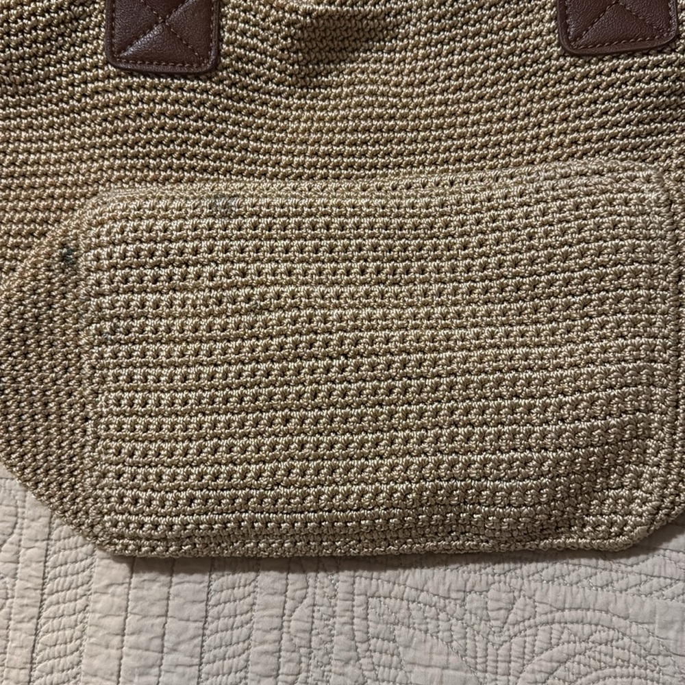 The Sak Cambria Tan Crochet Tote/Shoulder Bag with Brown Trim - Picture 8 of 9